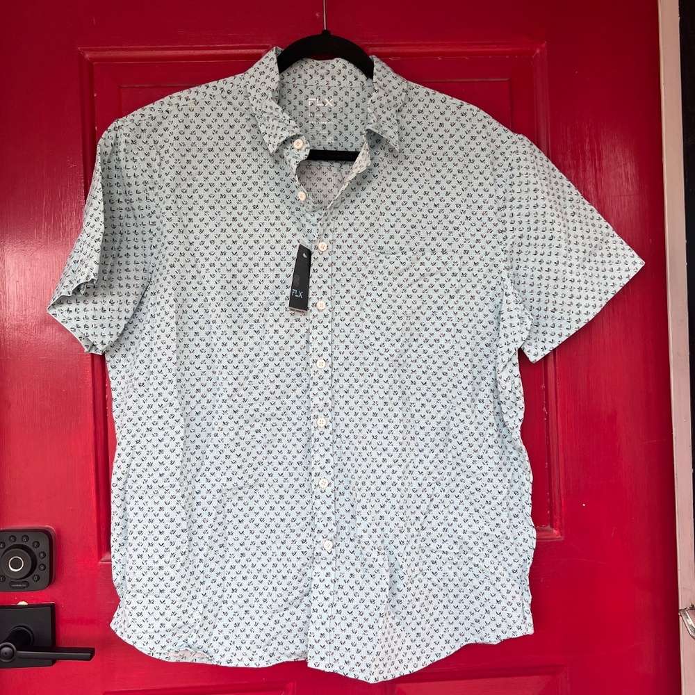 FLX XL Slim Men's New Button Up Short Sleeve Shirt Urban Blue Lightweight Summer